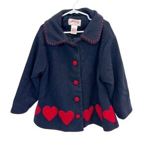 Vintage 90s Cooper Key Blue Fleece Coat Red Heart Mod Retro Heirloom - Size 4